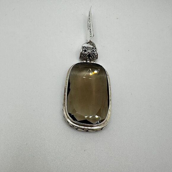 Jewelry - NWT faceted 29x18mm Smoky Quartz pendant in solid Bali sterling silver!